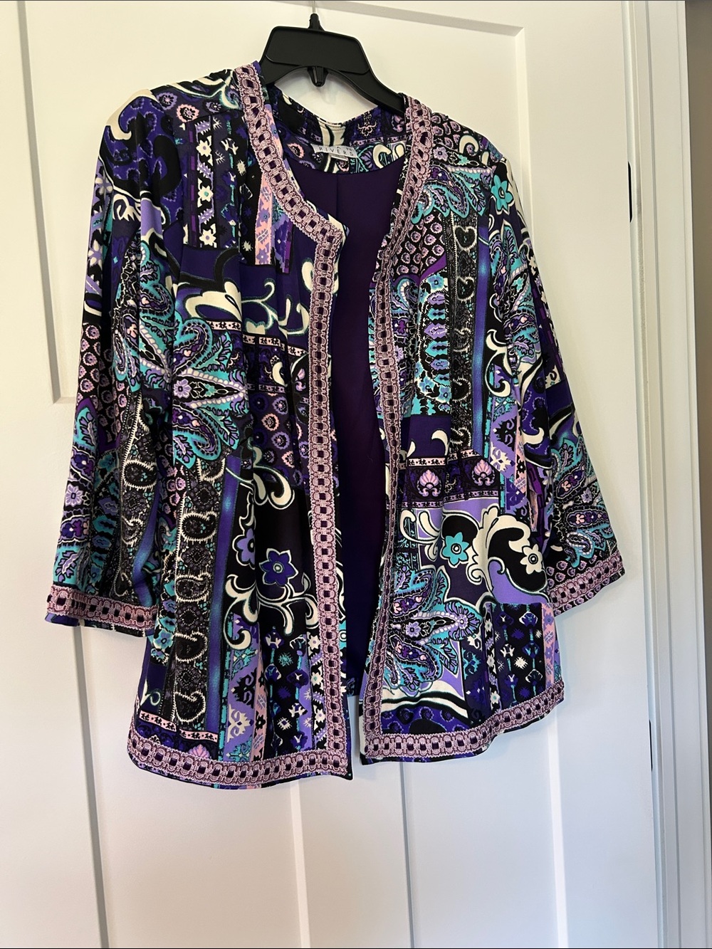 Joan Rivers Shacket purple multi color fully lined size 1X beautiful trimmings